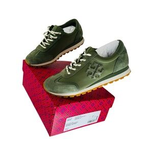 Tory Burch Vintage Nylon Lightweight Training Sneaker Shoes In Palm Leaf 7.5